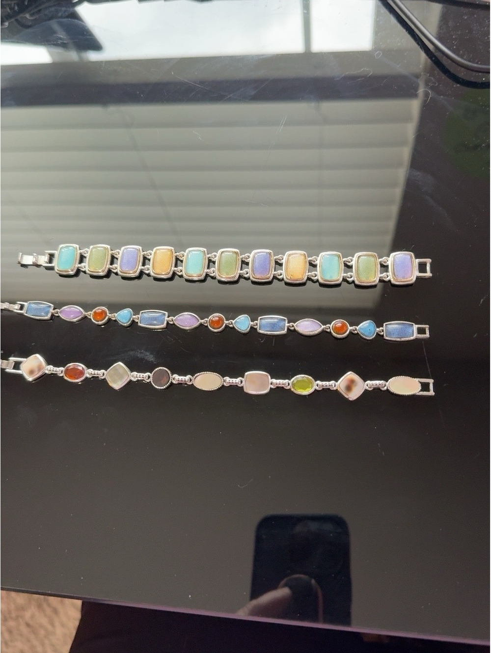 Lot of 3 Liz Claiborne LC Signed Silver Tone Multicolor Link Bracelets